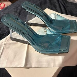 Good American Cinderella Size 8 Blue Square-Toe Mule Heels